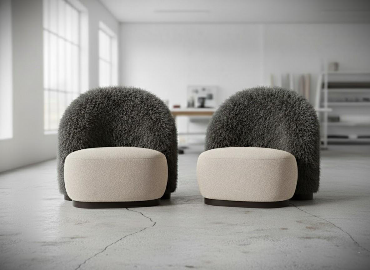 Fauteuil The Guard en fausse fourrure de Mongolie anthracite par Mondo Design Studio en vente 1