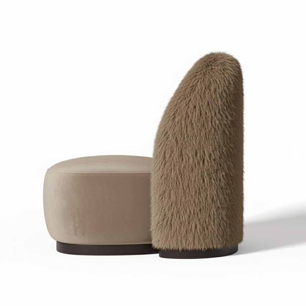 Sillón The Guard - Juego de dos en piel sintética y terciopelo de color topo - Mondo Design Studio Moderno en venta