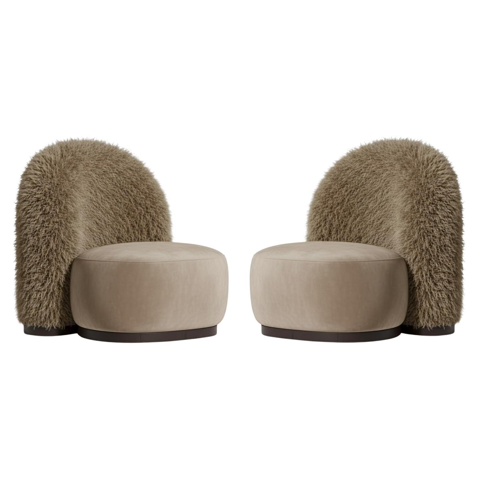 Sillón The Guard - Juego de dos en piel sintética y terciopelo de color topo - Mondo Design Studio