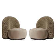The Guard Armchair — Set of Two in Taupe Faux Fur & Velvet - Mondo Design Studio