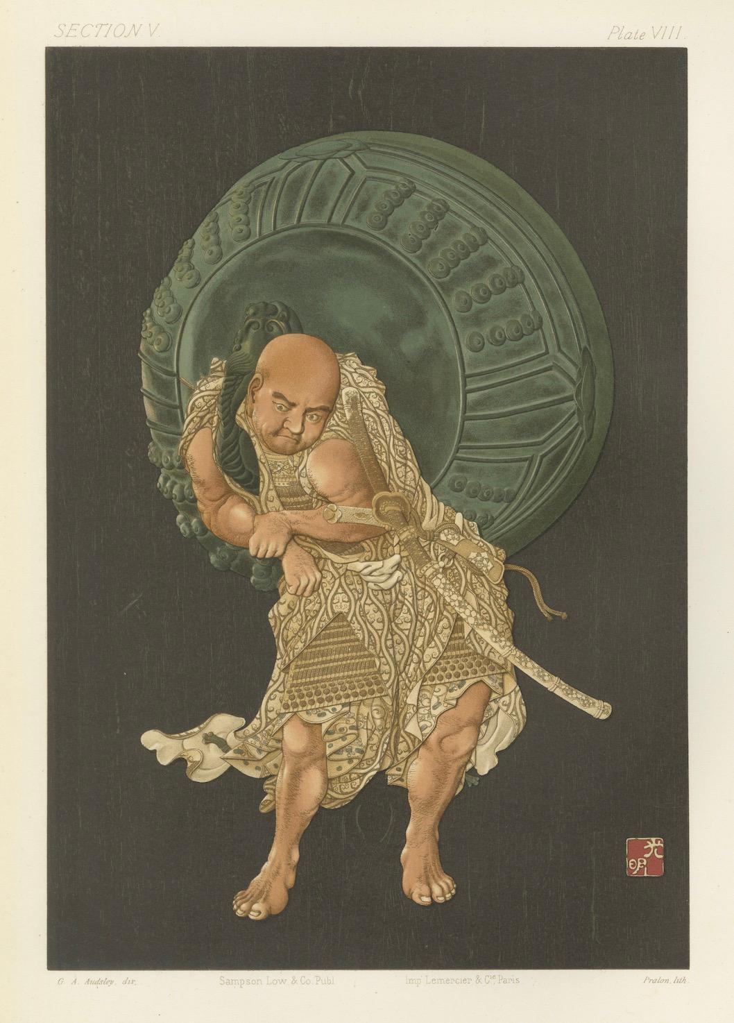 The Guardian of the Bell - Eine japanisch inspirierte Chromolithographie von Audsley, 1884 im Angebot 1