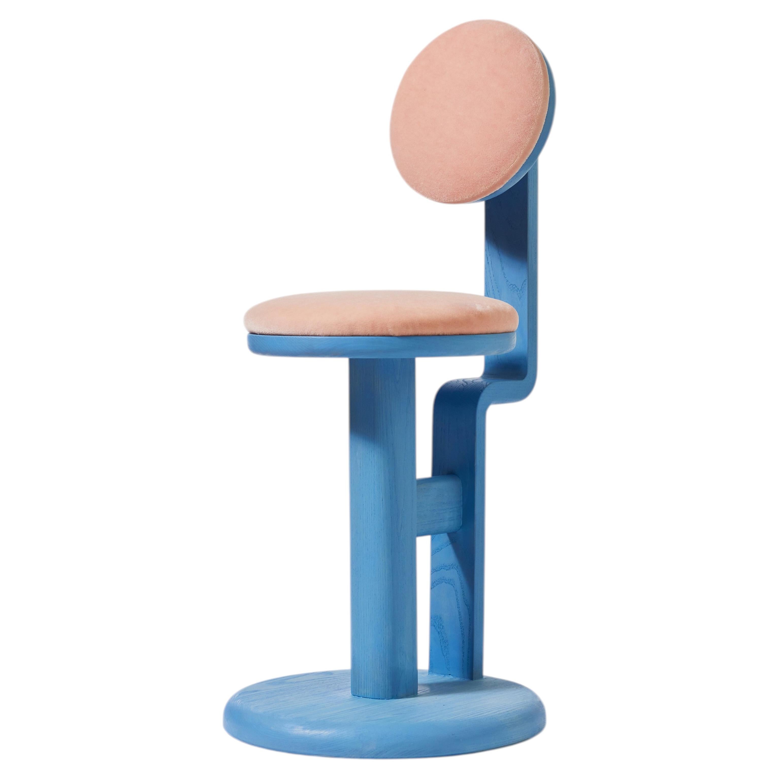 The Gumdrop Chair, Handcrafted Solid Ash (Light Blue), Dedar Mohair Velvet, USA