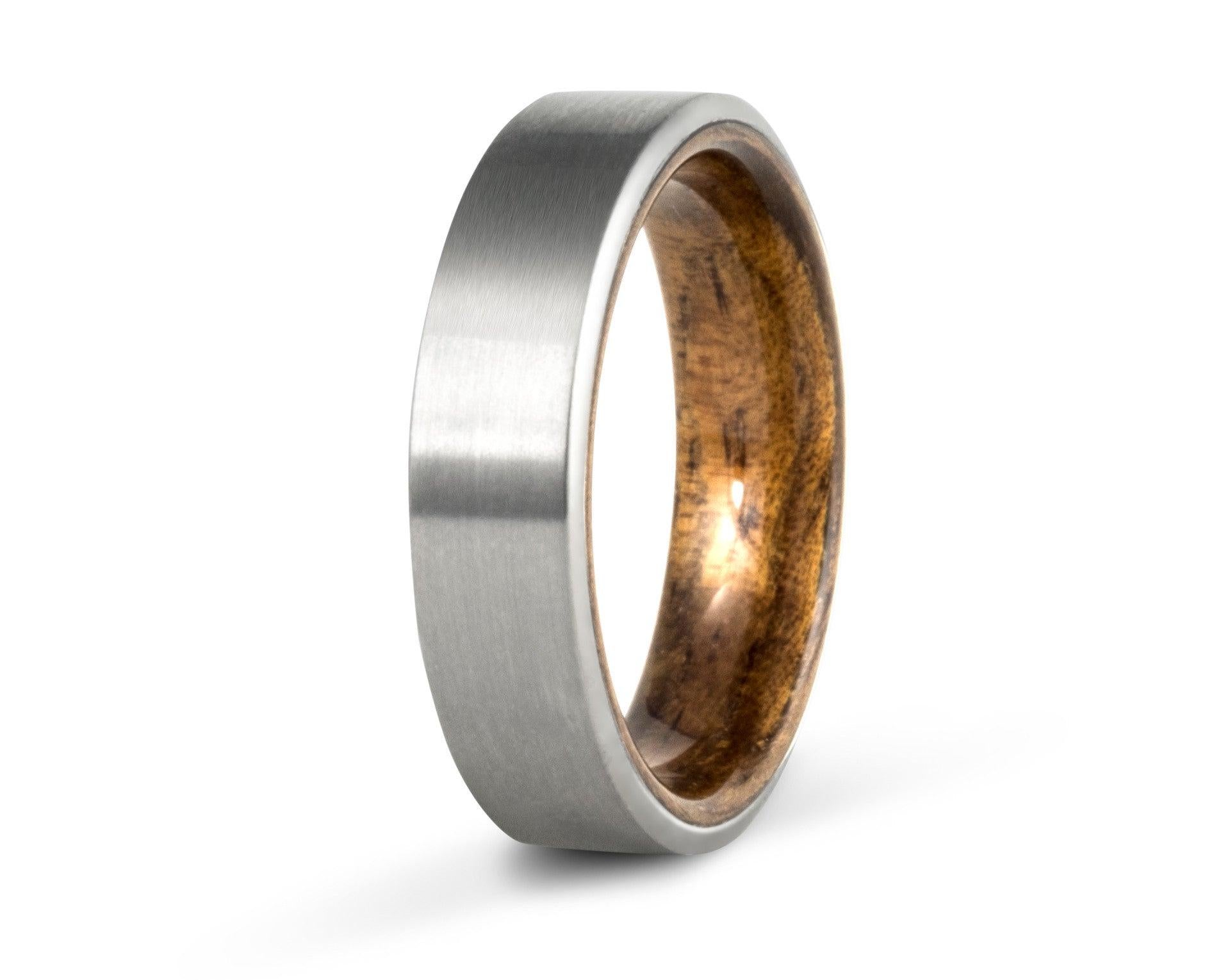 For Sale:  Guthrie: Flat Titanium with Bentwood Interior Comfort Fit Wedding Band 2