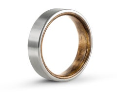 Flat Titanium Wedding Band with Bentwood Interior. Comfort Fit. 6mm. The Guthrie
