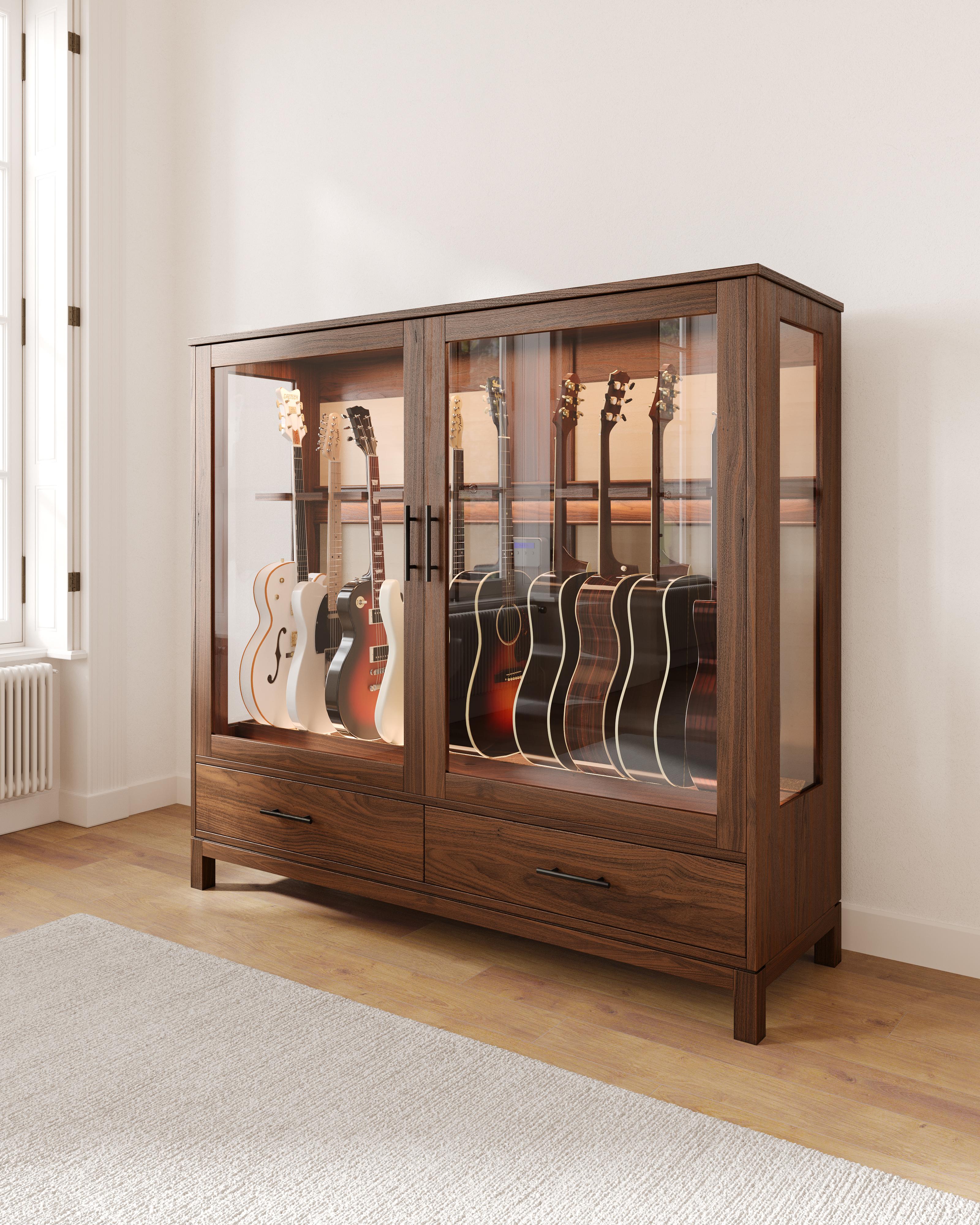 Hand-Crafted The Habitat - Guitar Cabinet, Ten Instrument Display, Humidor  For Sale