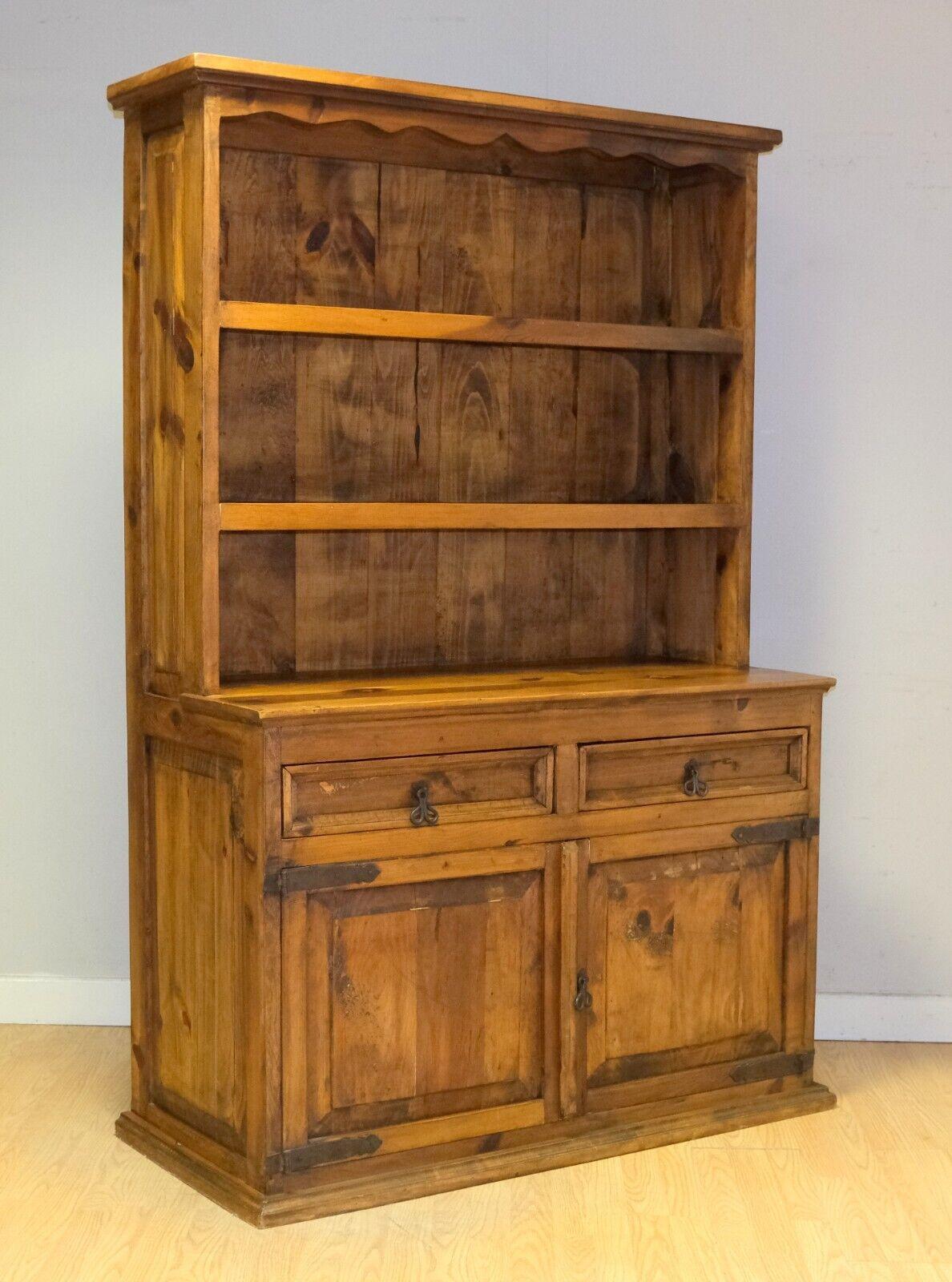 THE HACIENDA COLLECTION RUSTIC PINE DRESSER WITH PAIR DRAWERS & SHELVEs For Sale 4
