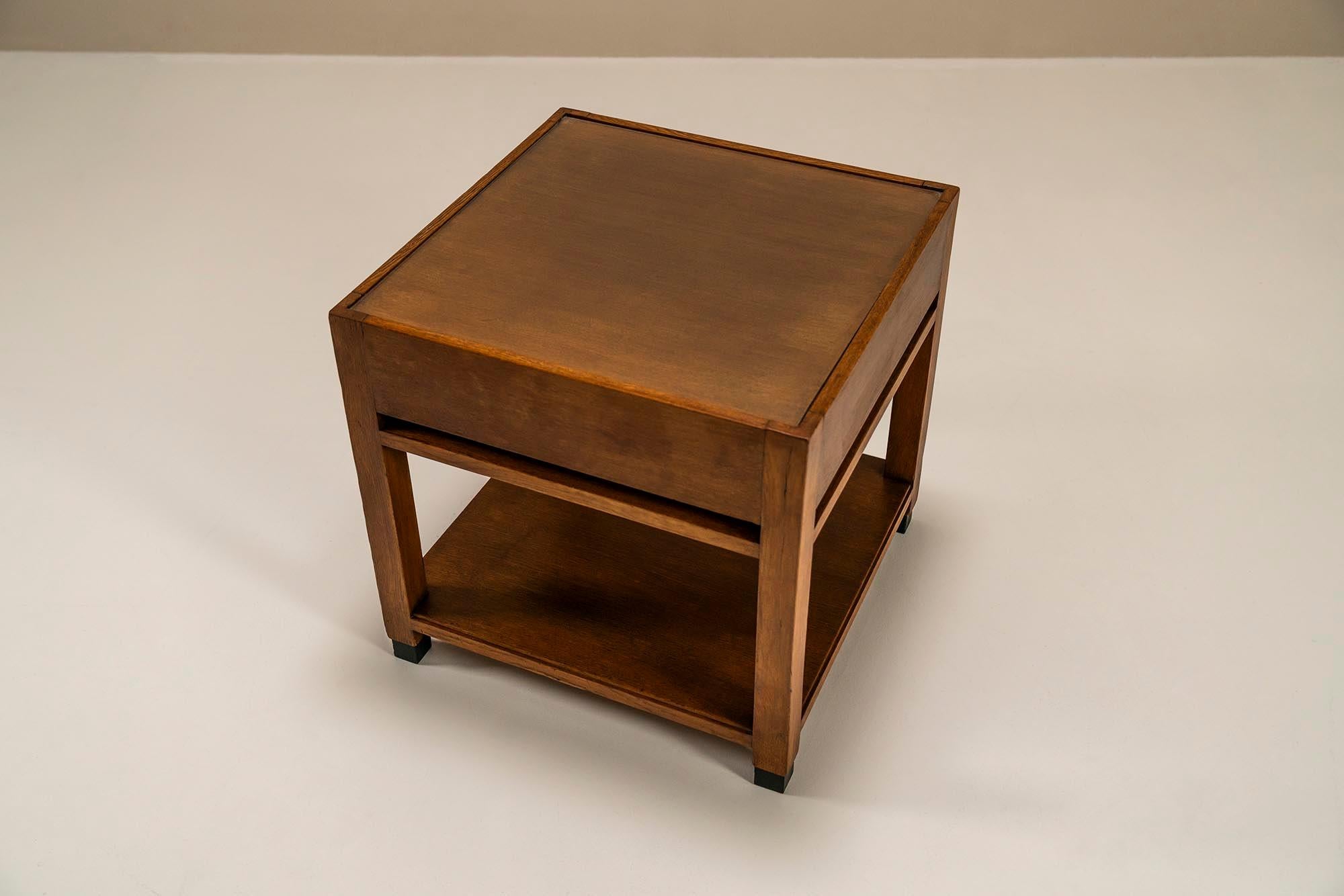 Amsterdam School The Hague School Square Coffee Table In Oak, The Netherlands 1930s For Sale