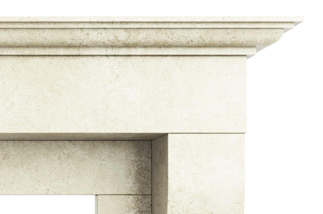Contemporary The Hamilton: A Simple Carved Limestone Fireplace in the French Provincial Style For Sale