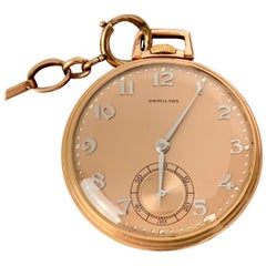 The Hamilton Watch Company 14 Karat Rose Gold Slim Pocket Watch and Chain-1916