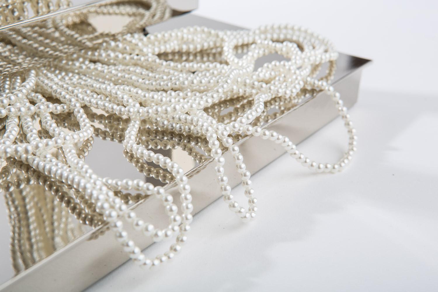 The Hang Lamp hand-made with precision in Nickel Plated Brass with faux Pearls For Sale 3