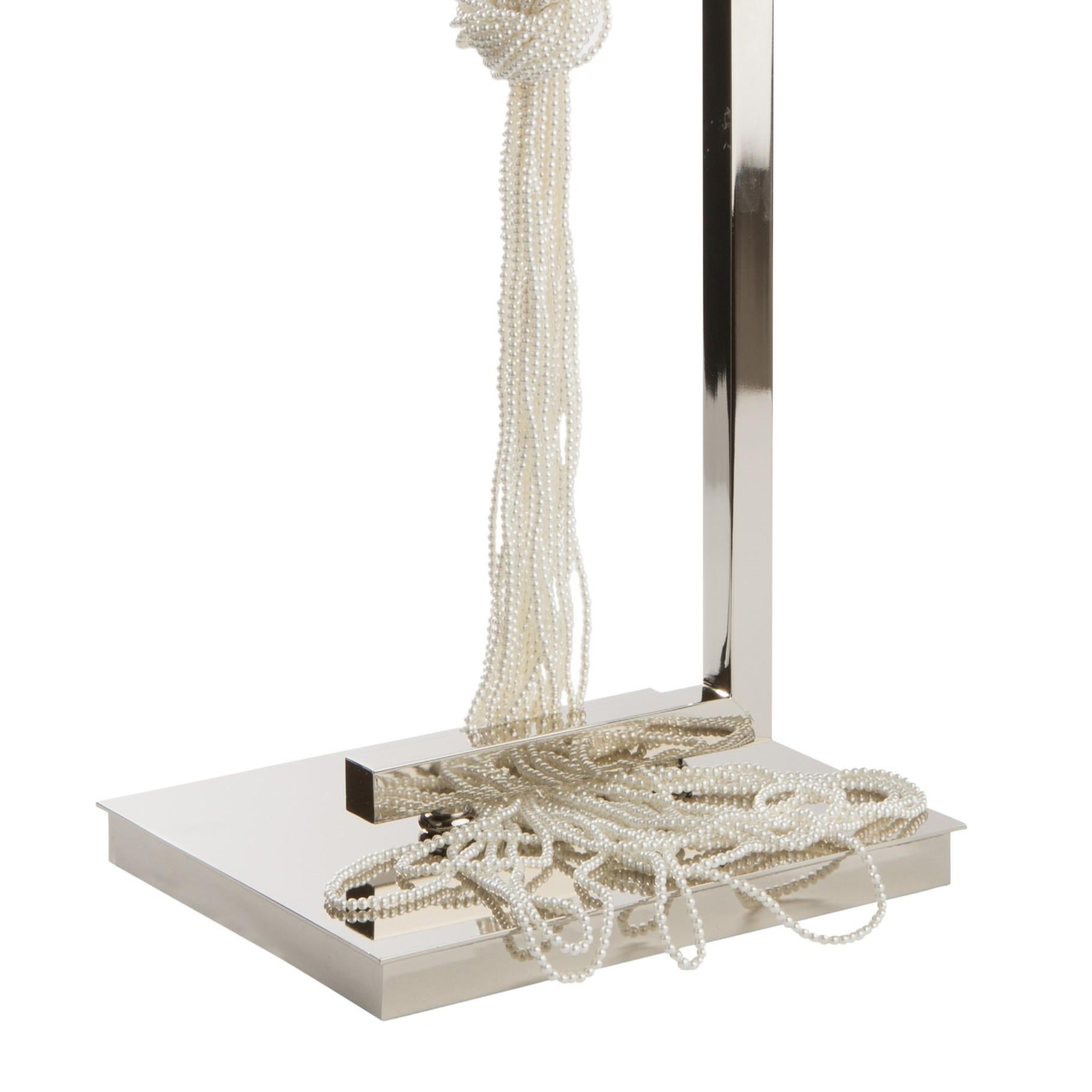 The Hang Lamp hand-made with precision in Nickel Plated Brass with faux Pearls For Sale 4
