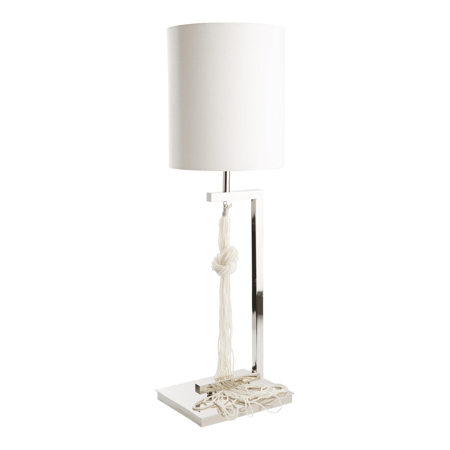 British The Hang Lamp hand-made with precision in Nickel Plated Brass with faux Pearls For Sale