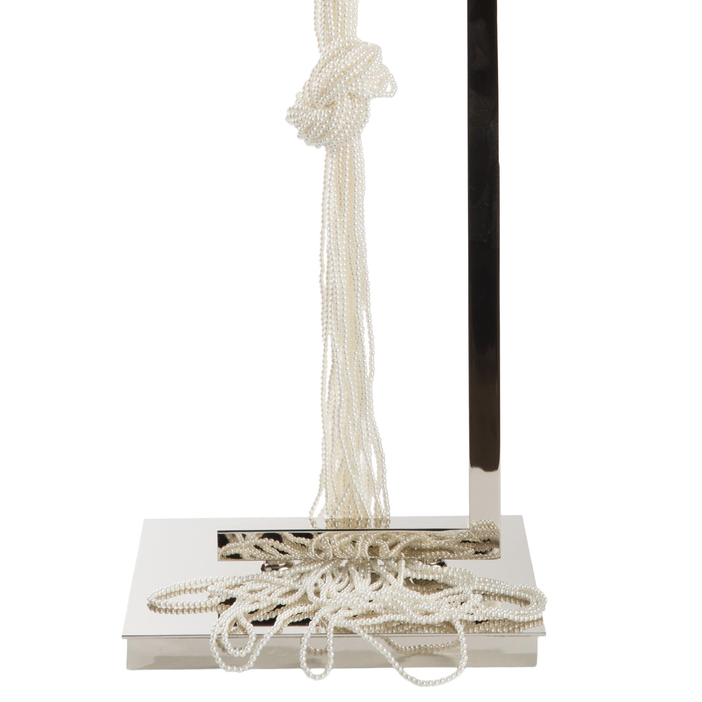 Cast The Hang Lamp hand-made with precision in Nickel Plated Brass with faux Pearls For Sale