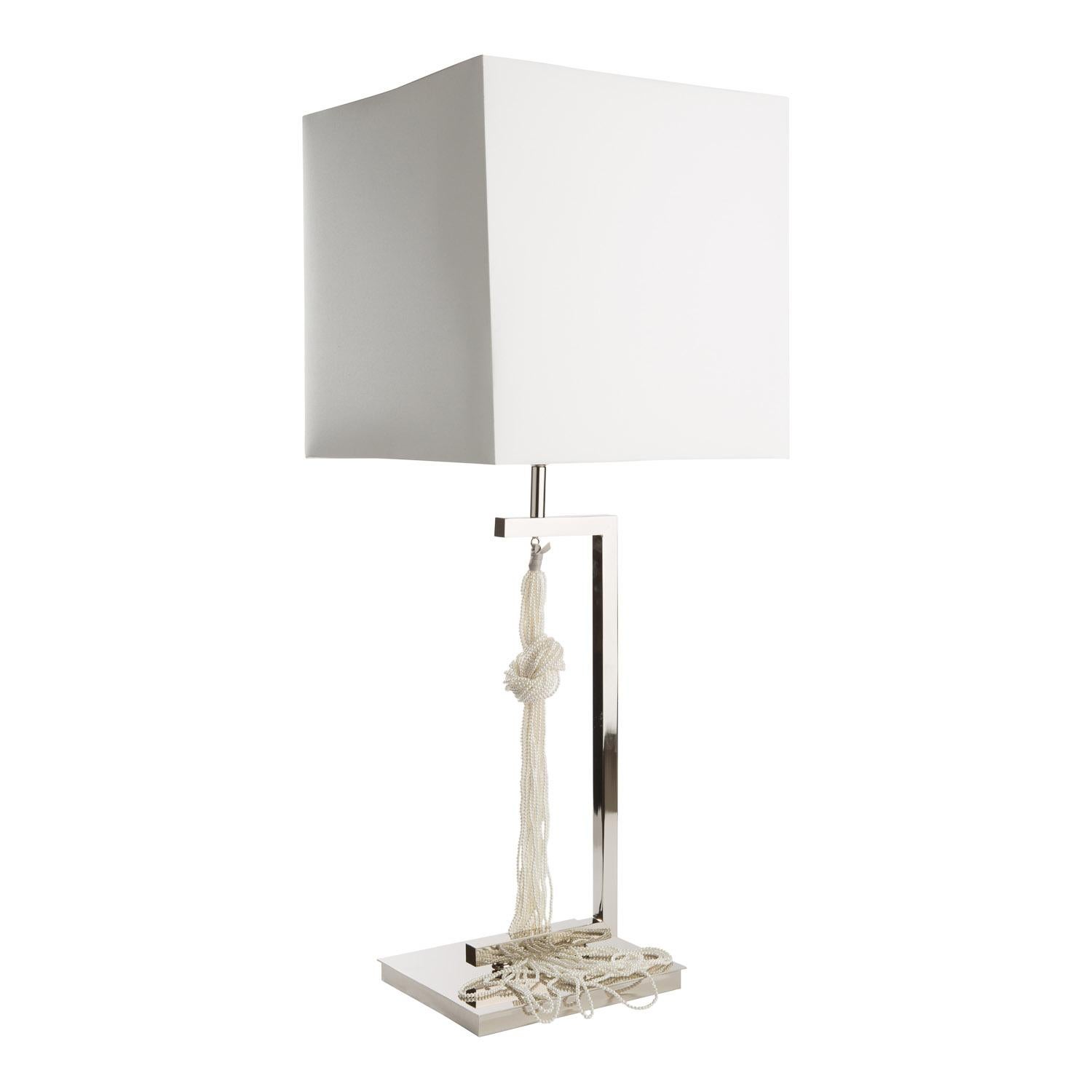 The Hang Lamp hand-made with precision in Nickel Plated Brass with faux Pearls In New Condition For Sale In London, GB