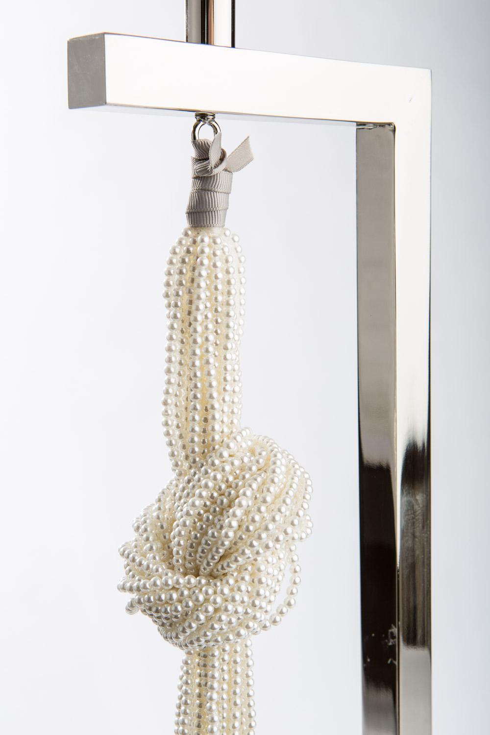 The Hang Lamp hand-made with precision in Nickel Plated Brass with faux Pearls For Sale 2