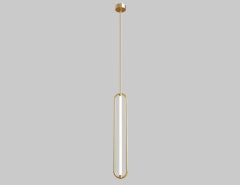 Hanging Loop Lamp with Brass and Milky White Acrylic Tube