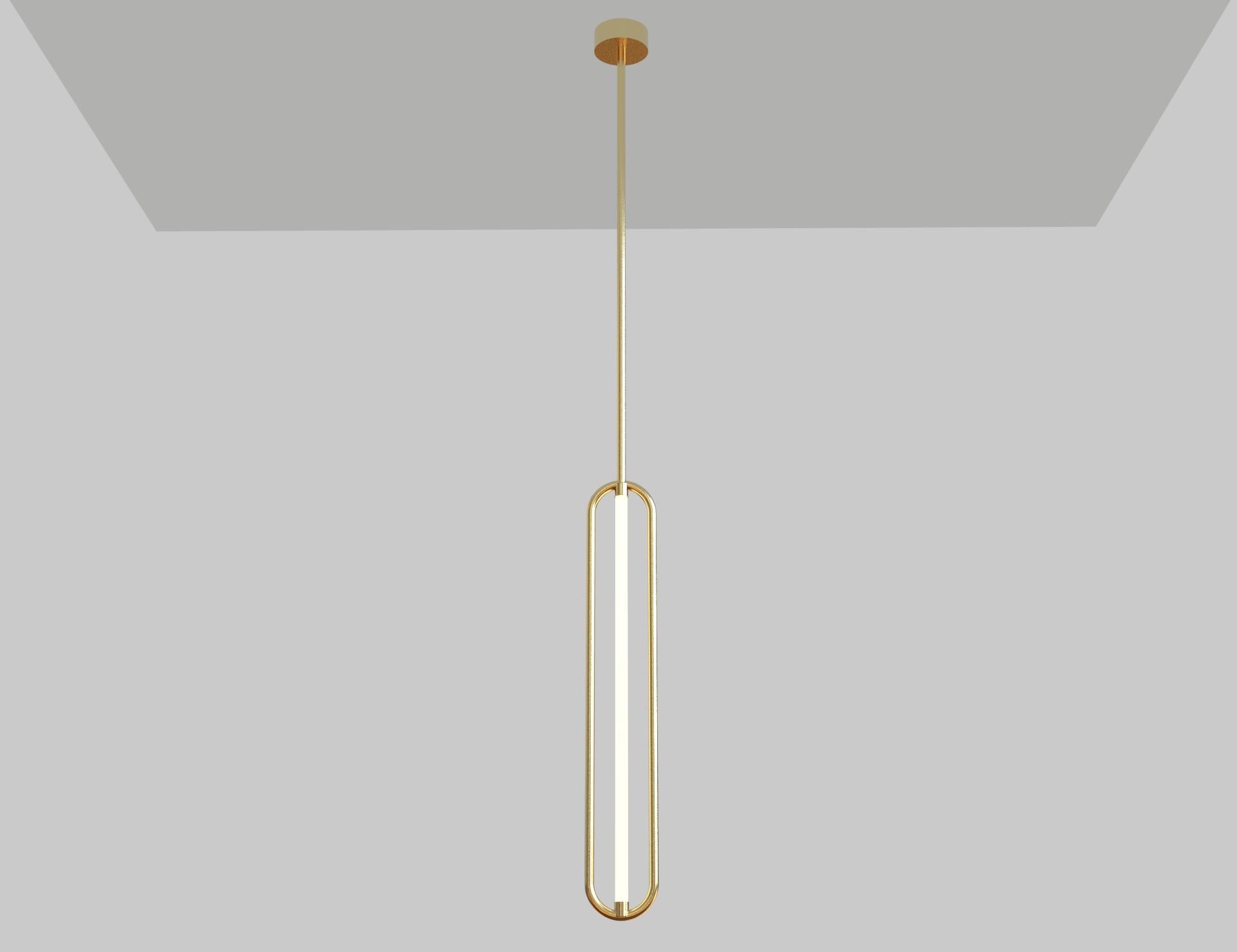 Bauhaus Hanging Loop Lamp with Brass and Milky White Acrylic Tube For Sale