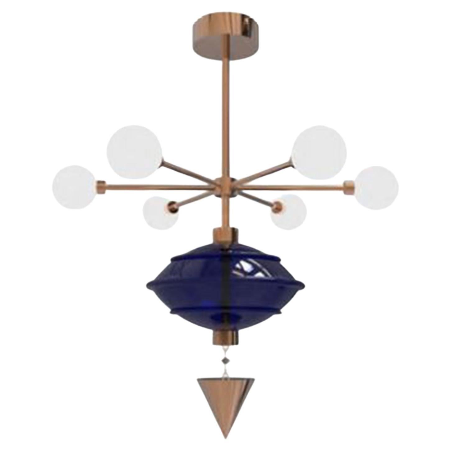 The Hanging Shikhara Pendant Light, 3 Feet Edition with Blown Glass and Brass For Sale