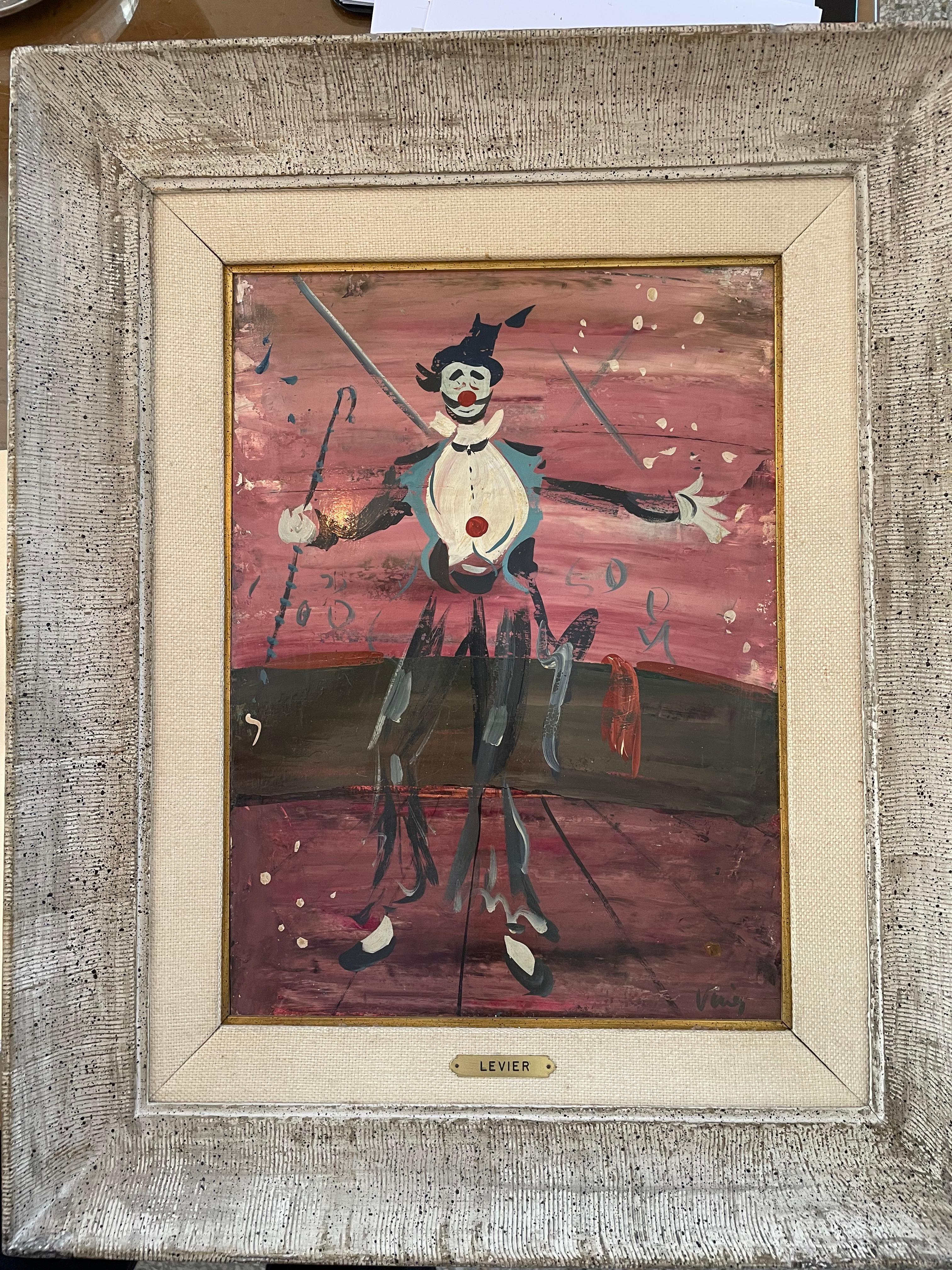 Mid-Century Modern Happy Clown Painting by Charles Levier For Sale