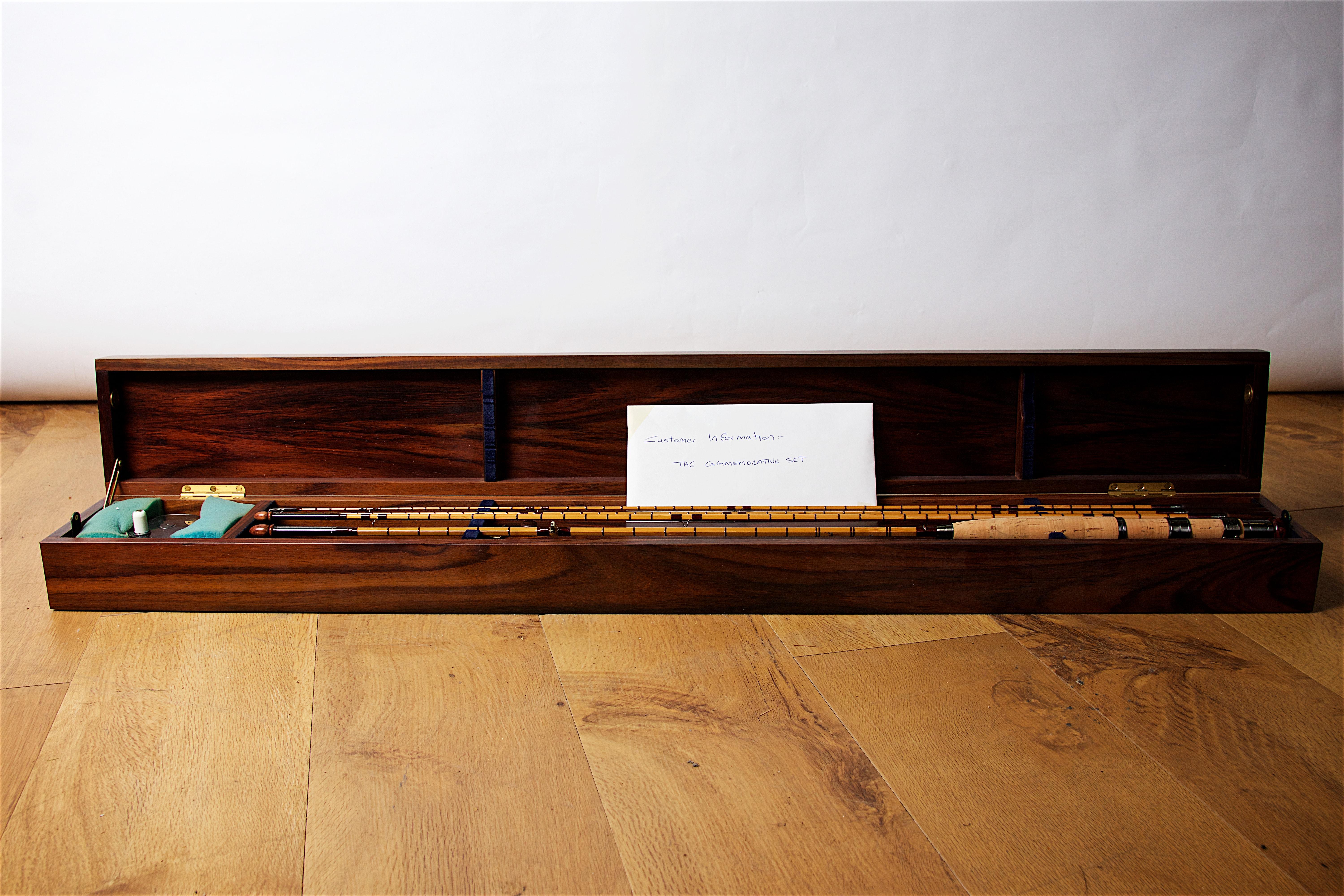 The hardy “Pall Mall Centenary” sets comprising the 8ft gold medal split cane rod, and a caged “Perfect Dry” fly reel known as the “Houghton”, mounted within a rosewood chest with plaque (together with accompanying booklets).