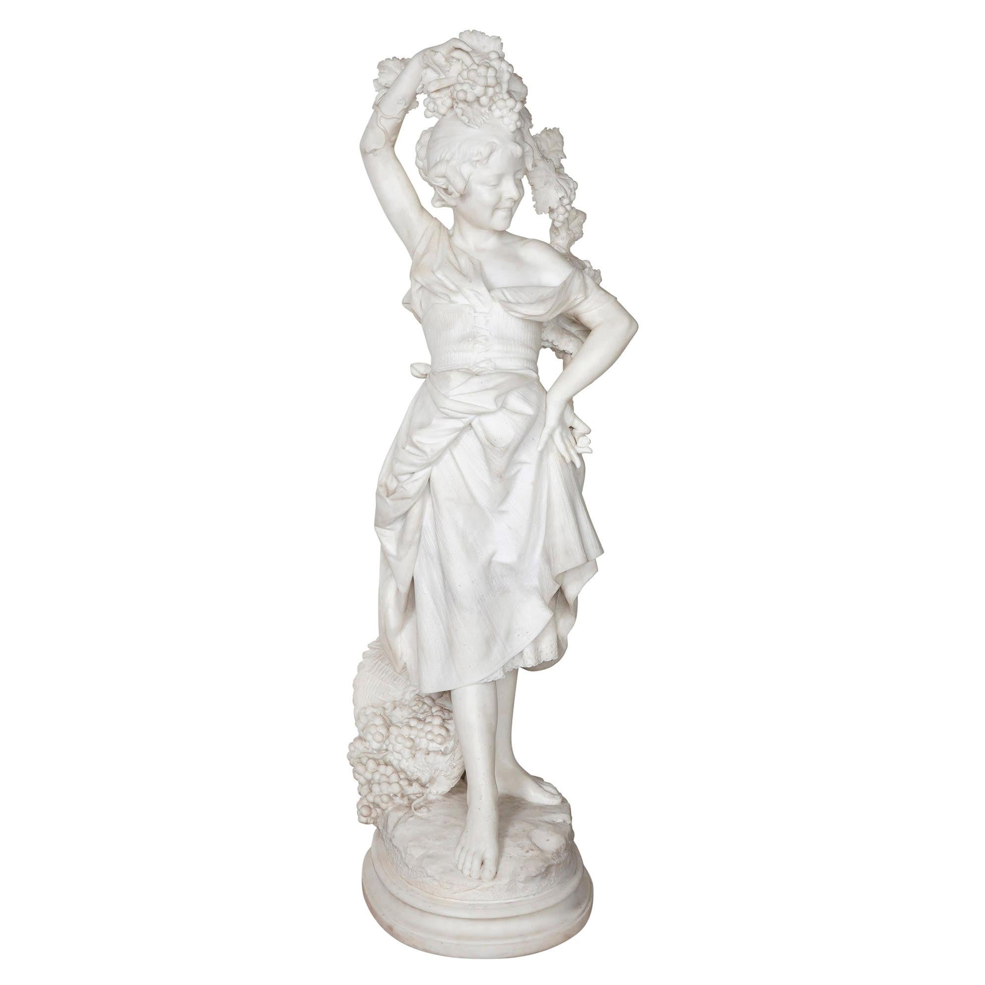 Antique Italian marble sculpture of a smiling lady by Ferdinando Vichi