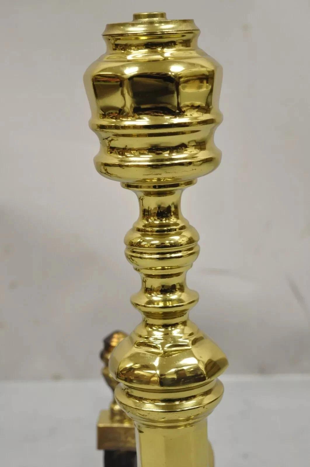 The Harvin Co Brass Federal Branch Leg Ball and Claw Fireplace Andirons - a Pair For Sale 4