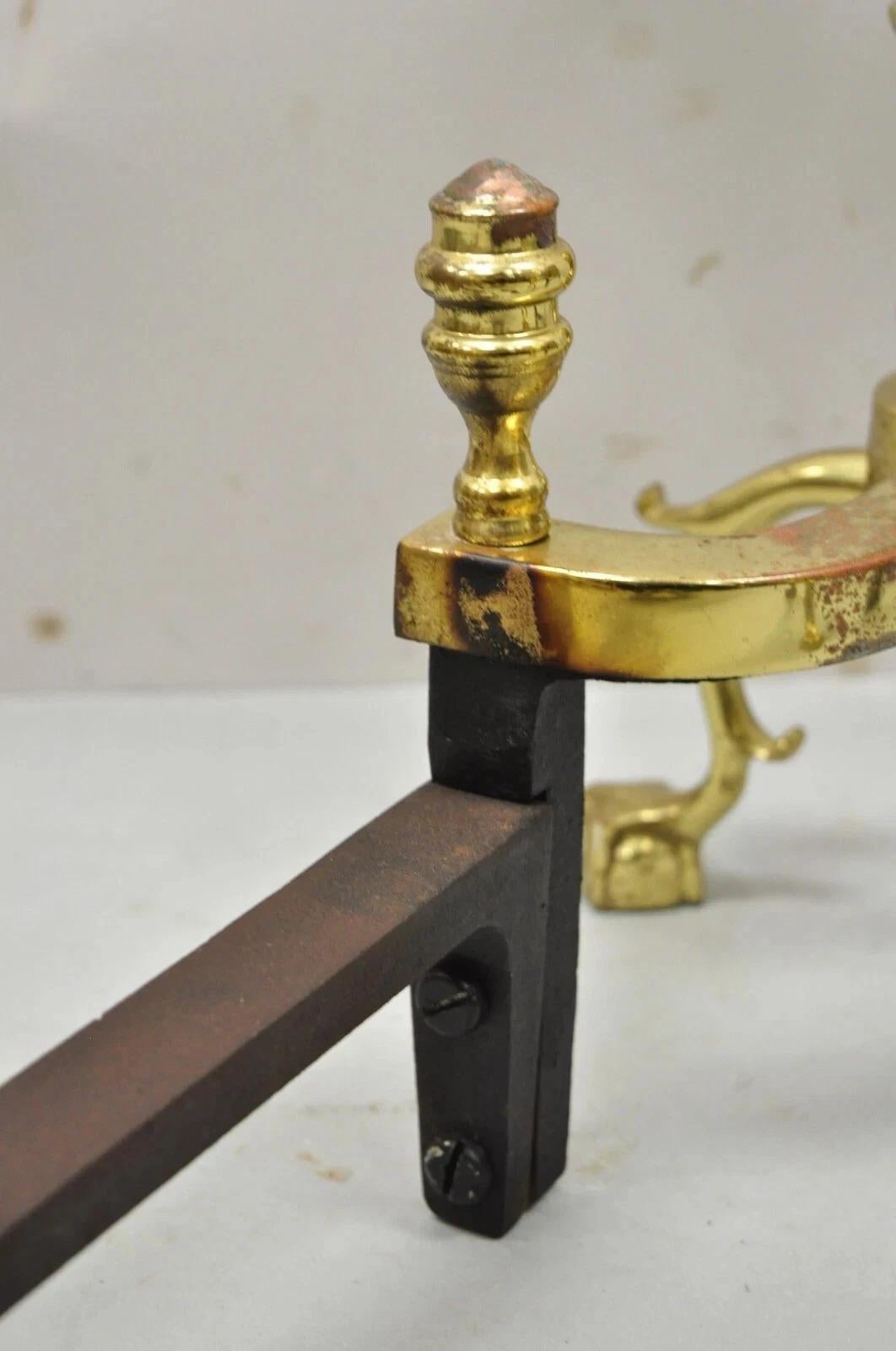 The Harvin Co Brass Federal Branch Leg Ball and Claw Fireplace Andirons - a Pair For Sale 5