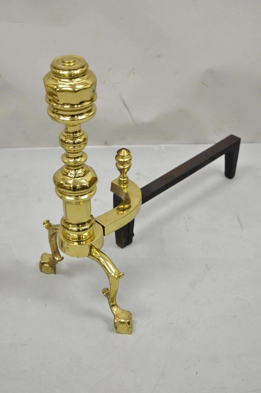 The Harvin Co Brass Federal Branch Leg Ball and Claw Fireplace Andirons - a Pair For Sale 6