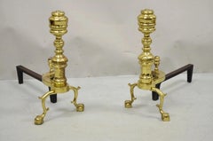 The Harvin Co Brass Federal Branch Leg Ball and Claw Fireplace Andirons - a Pair