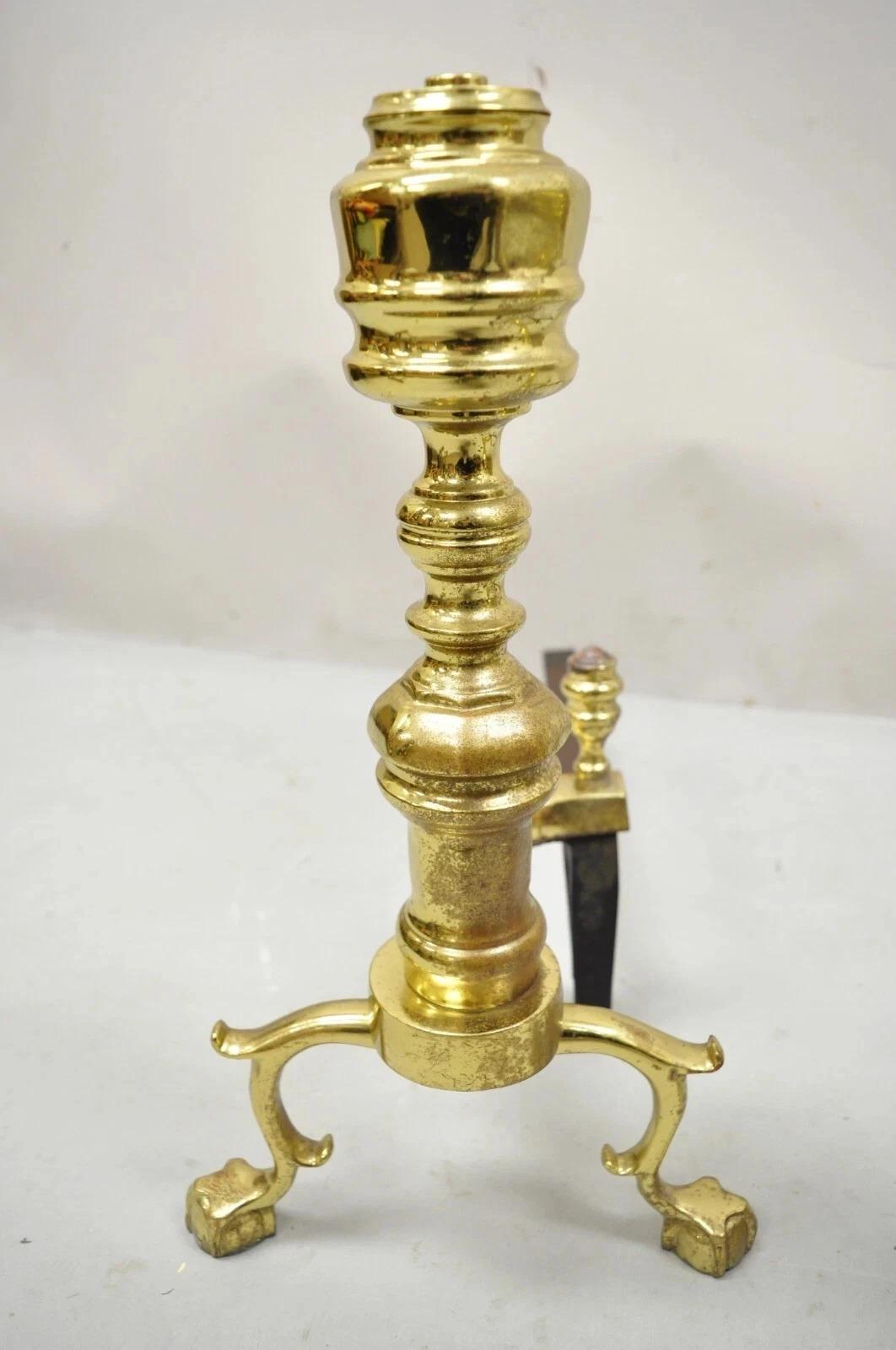 Unknown The Harvin Co Brass Federal Branch Leg Ball and Claw Fireplace Andirons - a Pair For Sale