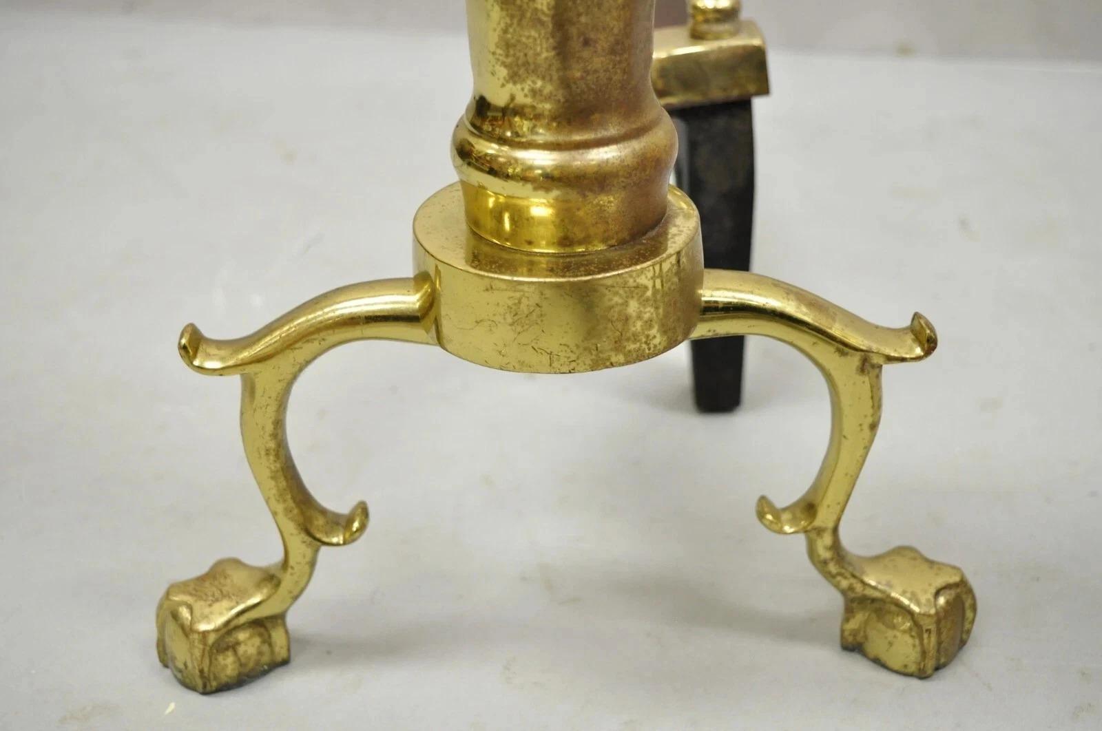 The Harvin Co Brass Federal Branch Leg Ball and Claw Fireplace Andirons - a Pair For Sale 3