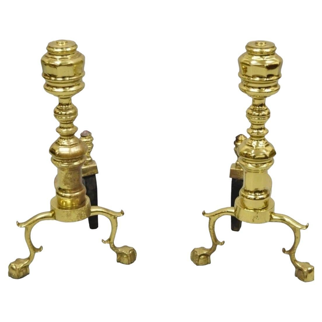 The Harvin Co Brass Federal Branch Leg Ball and Claw Fireplace Andirons - a Pair