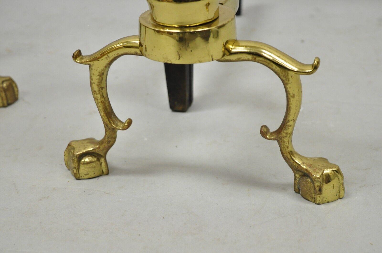 Cast Harvin Co Brass Federal Style Branch Leg Ball and Claw Andirons, a Pair For Sale