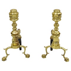 Harvin Co Brass Federal Style Branch Leg Ball and Claw Andirons, a Pair