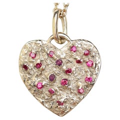 The Heart of 17 Rubies Necklace, Solid 14k Yellow Gold, Ruby stones