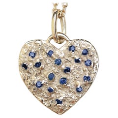 The Heart of 17 Sapphires Necklace, Solid 14k Yellow Gold, Sapphire stones