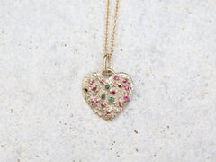 The Heart of 17 Stones Necklace, Solid 14k Yellow Gold, Ruby and Crystal stones