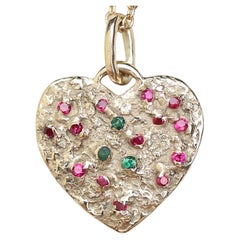 The Heart of 17 Stones Necklace, Solid 14k Yellow Gold, Ruby and Crystal stones