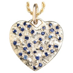 The Heart of 33 Sapphires Necklace, Solid 14k, 18k Yellow Gold, Sapphire stones