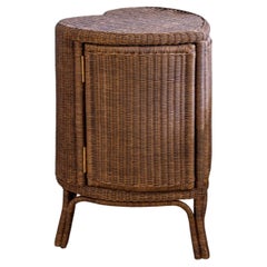 Handcrafted Heart Rattan Side Table in Teak Finish, Victorian Style