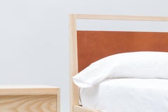 Contemporary Ash and Cognac Leather Wrapped "Heather" Bed by Kate Duncan