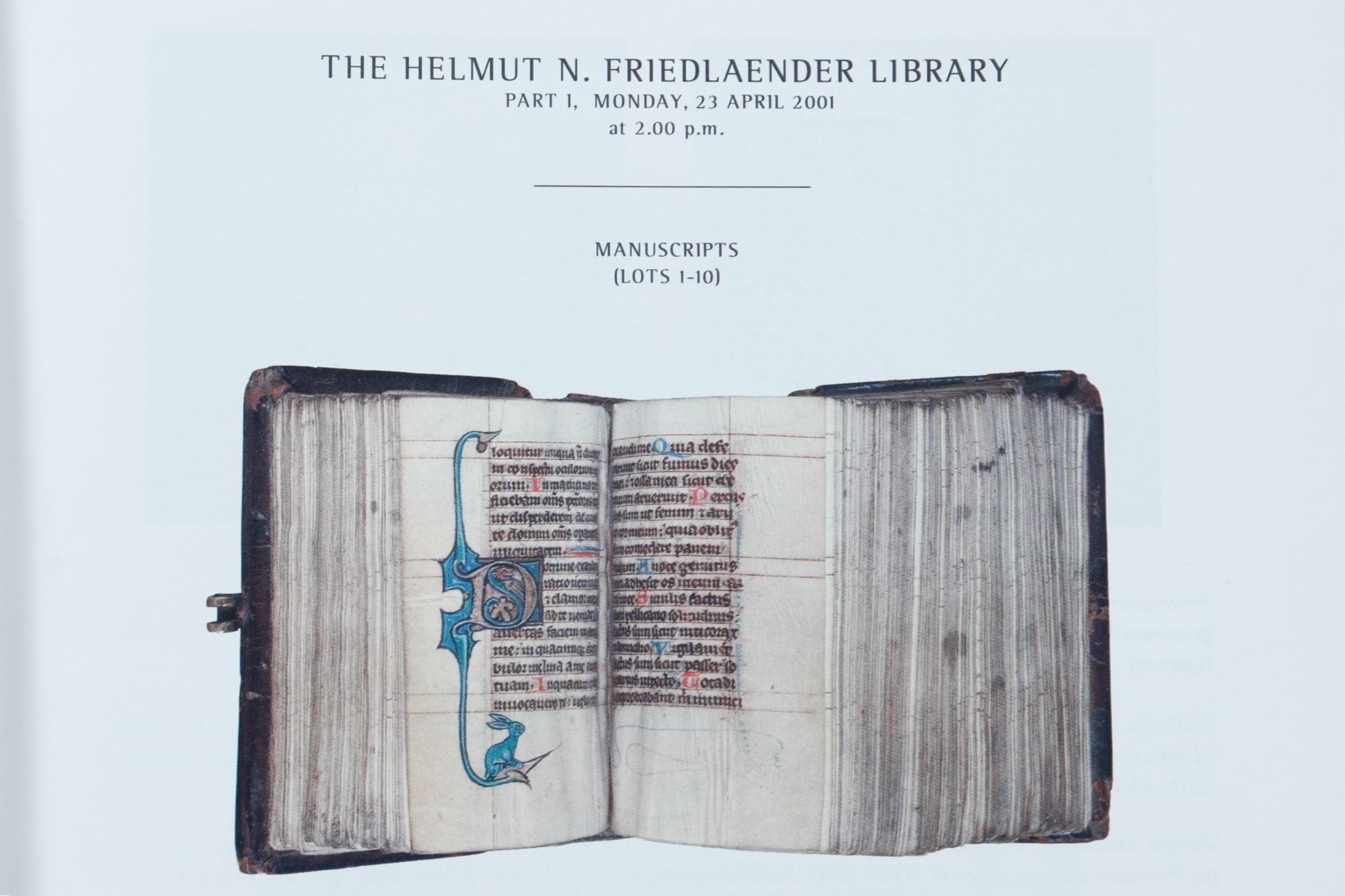 American The Helmut N. Friedlaender Library Christie's Catalogs 2001 For Sale