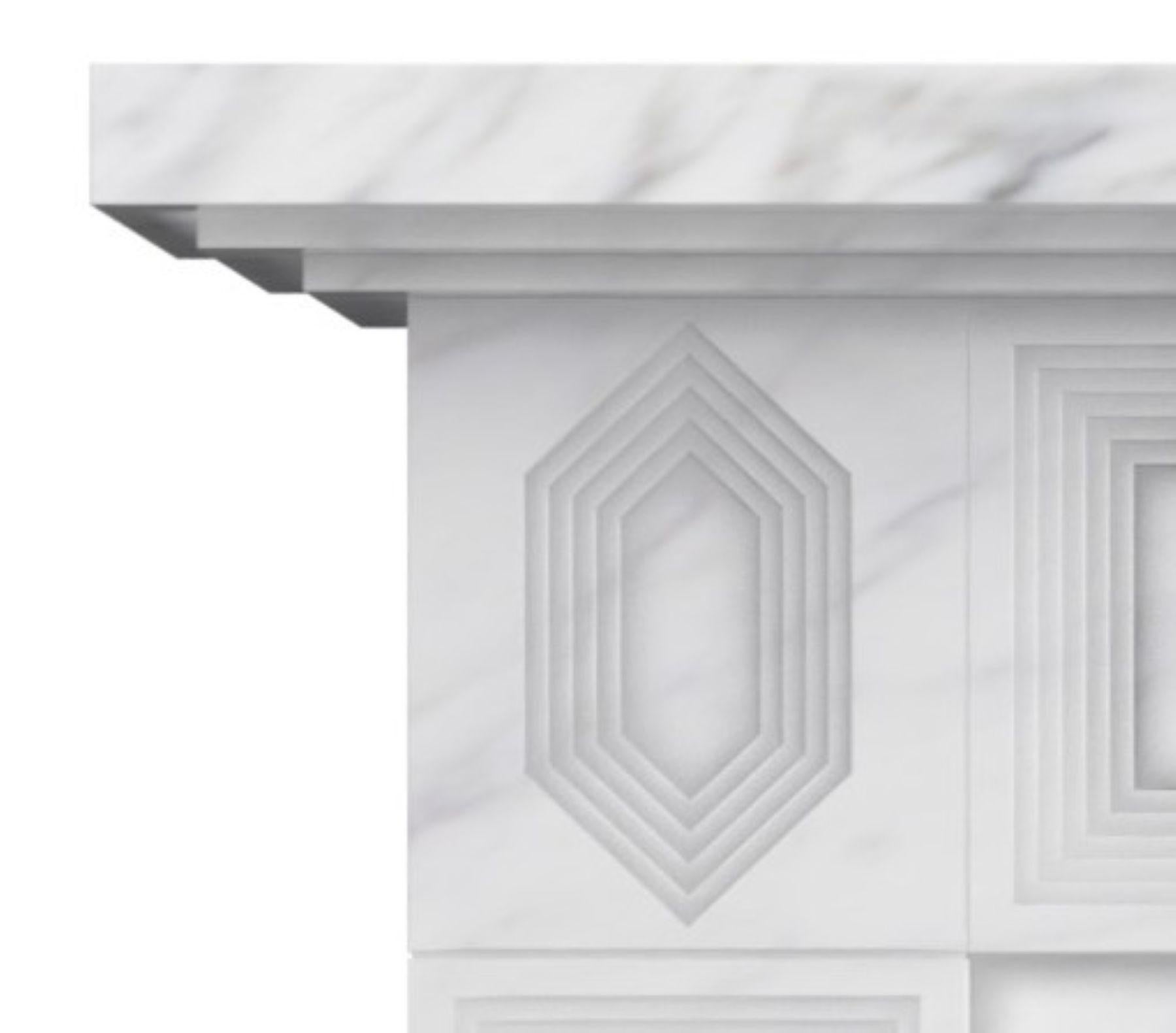 American The Hemsworth: A Classically-Inspired Stone Fireplace with a Hexagon Motif For Sale