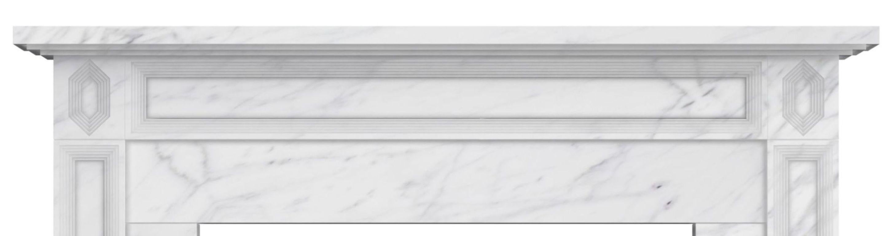 Carved The Hemsworth: A Classically-Inspired Stone Fireplace with a Hexagon Motif For Sale