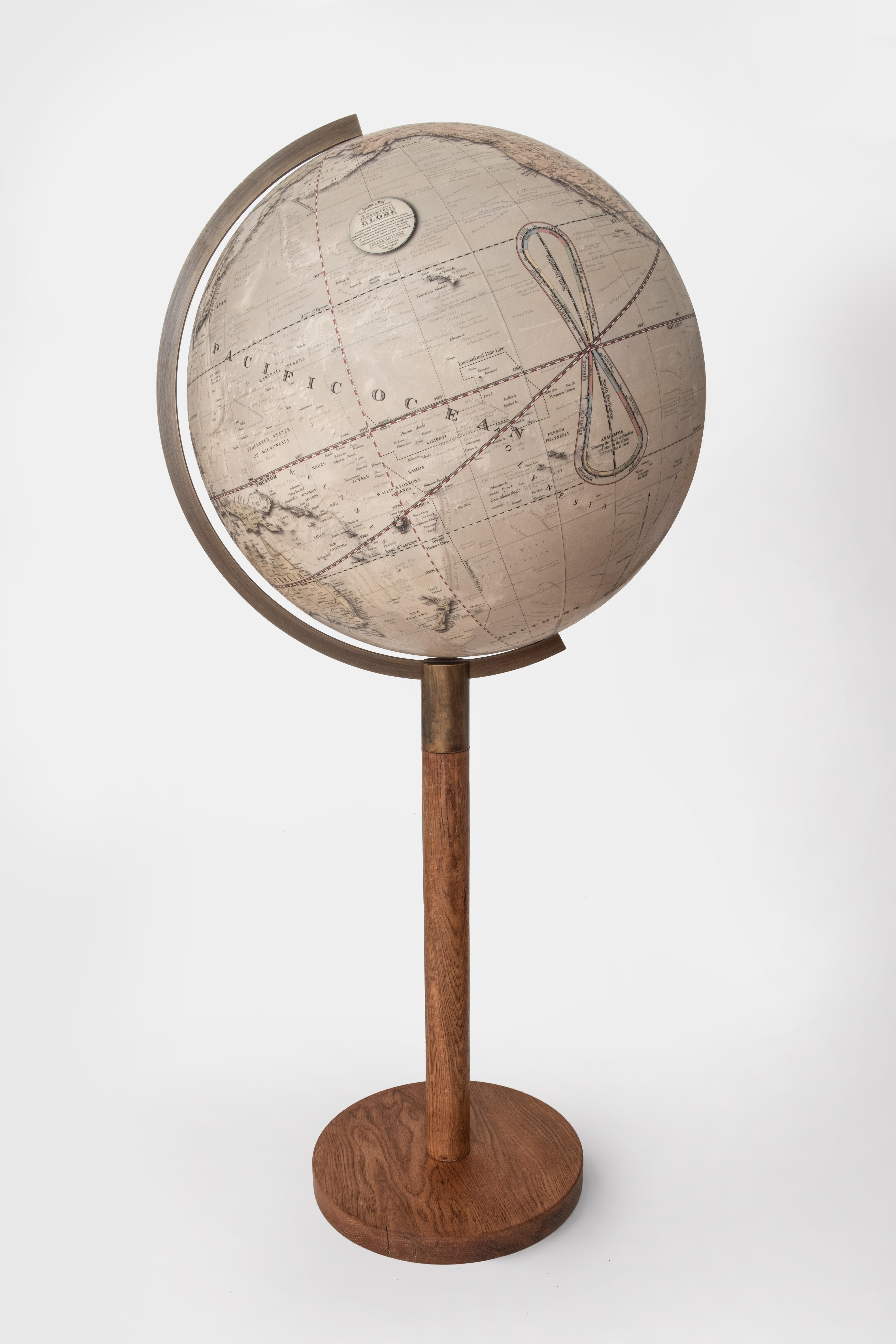 This beautiful floor standing globe makes a stunning addition to study, living room, drawing room or atrium.
The detailed map cartography depicts the world as it is today, with up to date place names and borders; printed with a tastefully vintage