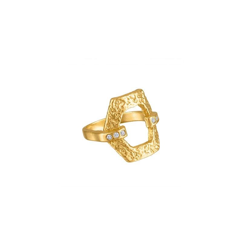 This exquisite hexagon cocktail ring is a unique and eye-catching piece, handmade from 22k gold. The ring features six 1.5mm sparkling lab diamonds, each meticulously cut and polished to brilliant perfection. The diamonds are set to capture the