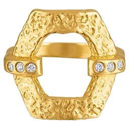 The Hexagon Diamond Cocktail Ring in 22k Gold For Sale