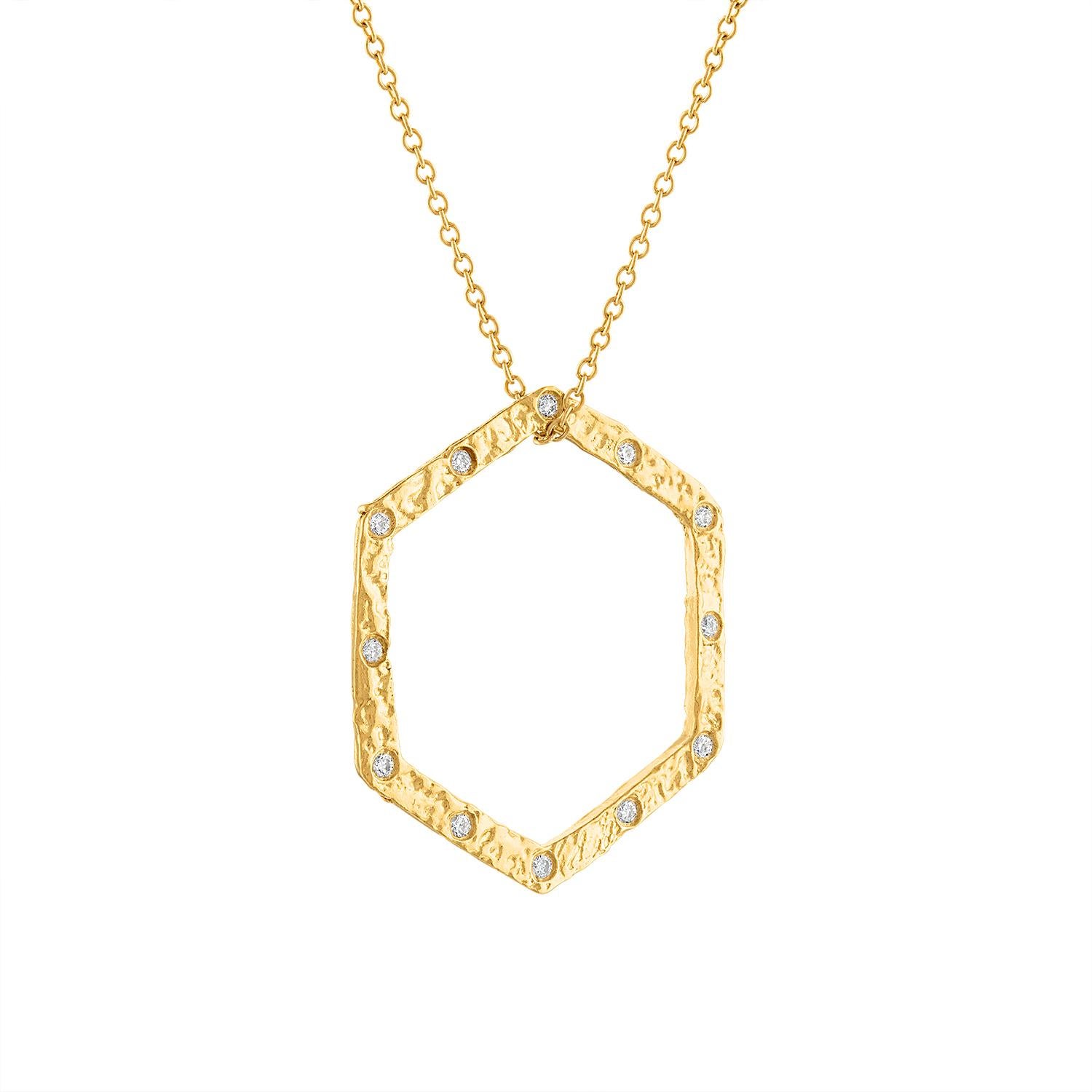 Artisan The Hexagon Diamond Necklace in 22k Gold For Sale