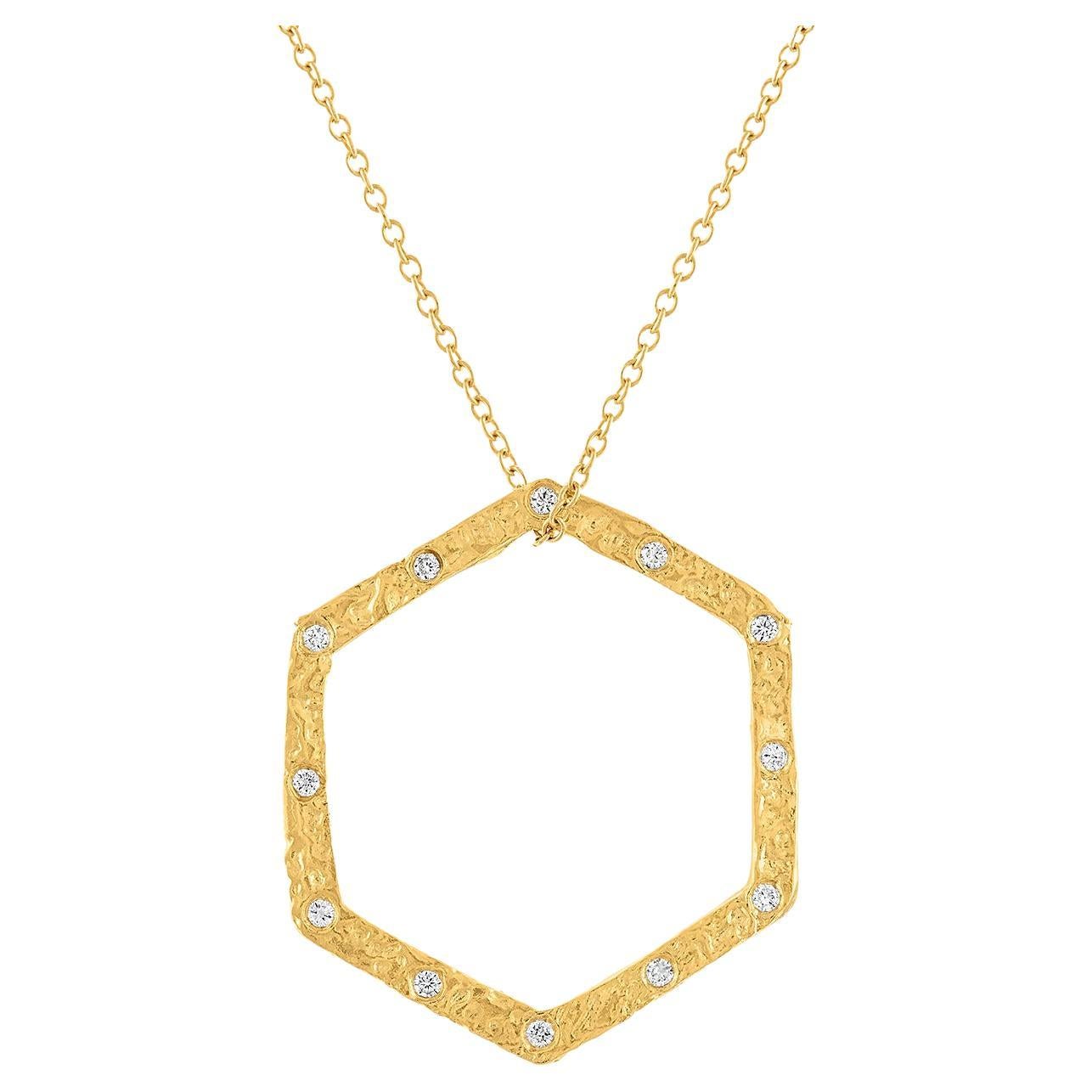 The Hexagon Diamond Necklace in 22k Gold For Sale