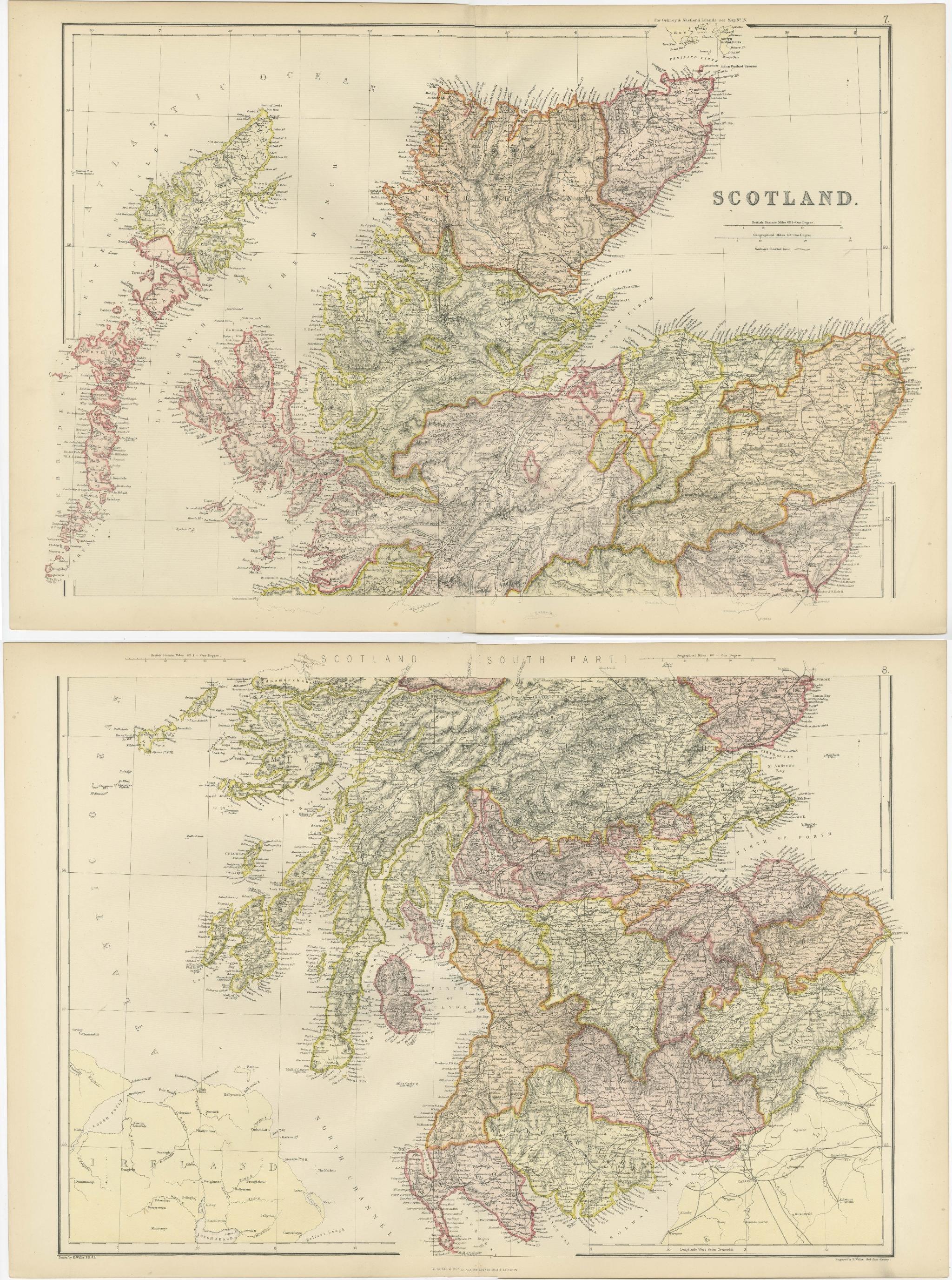 Late 19th Century The Highlands and Lowlands of Scotland as Mapped in 1882 For Sale